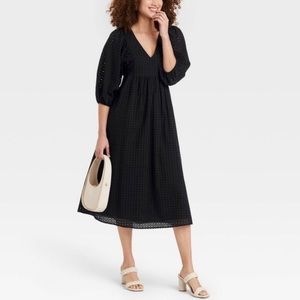 A New Day Balloon 3/4 Sleeve Eyelet Dress in Black - Size XS